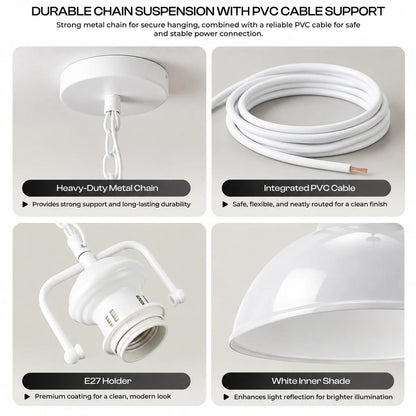 Chain Pendant Light – Curvy 29 cm Metal Shade, White Yoke, 19 Colours - photo 3