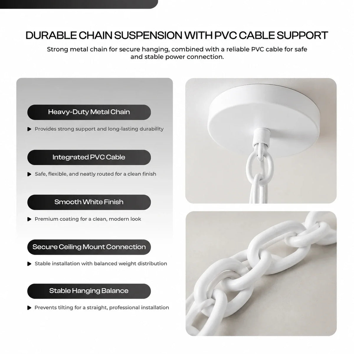 Chain Pendant Light – Curvy 29 cm Metal Shade, White Yoke, 19 Colours - photo 4