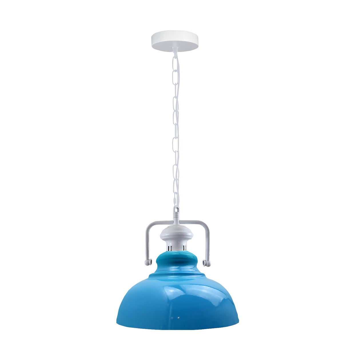 Chain Pendant Light – Curvy 29 cm Metal Shade, White Yoke, 19 Colours - White, Curvy 29 cm Blue, Without Bulb