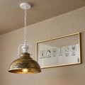 Chain Pendant Light – Curvy 29 cm Metal Shade, White Yoke, 19 Colours - White, Curvy 29 cm Brushed Brass, Without Bulb