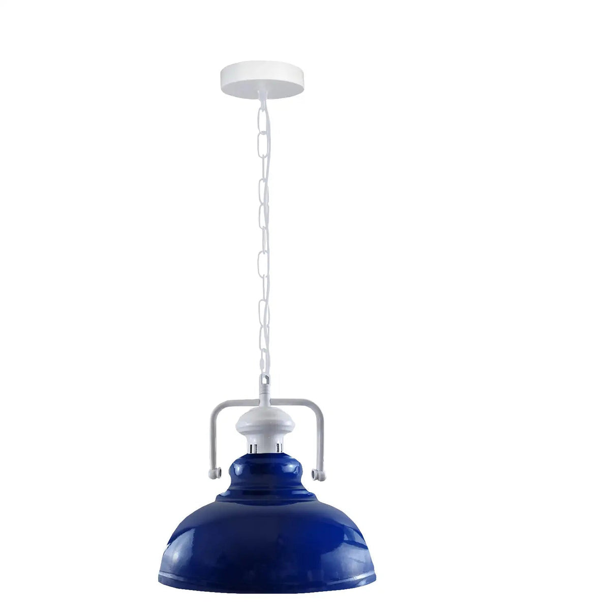 Chain Pendant Light – Curvy 29 cm Metal Shade, White Yoke, 19 Colours - White, Curvy 29 cm Navy Blue, Without Bulb