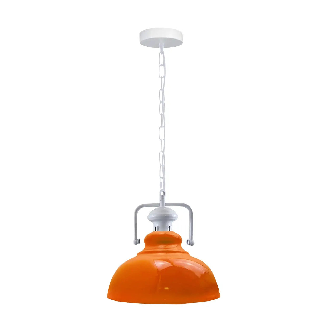 Chain Pendant Light – Curvy 29 cm Metal Shade, White Yoke, 19 Colours - White, Curvy 29 cm Orange, Without Bulb