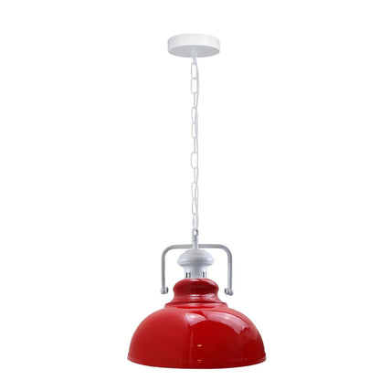 Chain Pendant Light – Curvy 29 cm Metal Shade, White Yoke, 19 Colours - White, Curvy 29 cm Red, Without Bulb