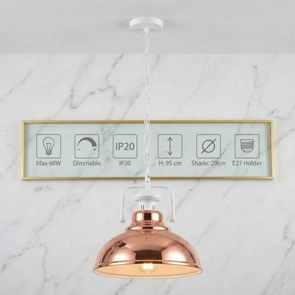 Chain Pendant Light – Curvy 29 cm Metal Shade, White Yoke, 19 Colours - White, Curvy 29 cm Rose Gold, Without Bulb