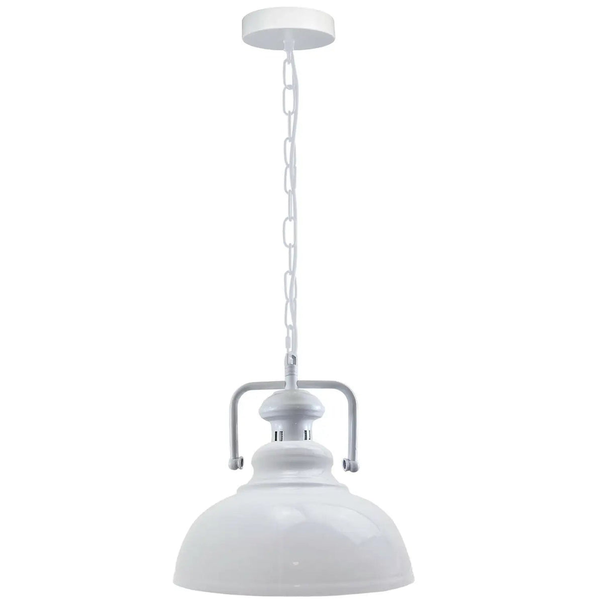 Chain Pendant Light – Curvy 29 cm Metal Shade, White Yoke, 19 Colours - White, Curvy 29 cm White, Without Bulb
