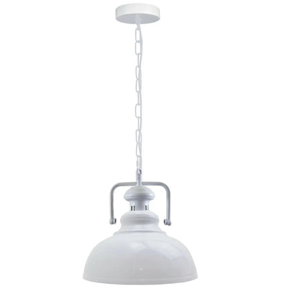 Chain Pendant Light – Curvy 29 cm Metal Shade, White Yoke, 19 Colours - White, Curvy 29 cm White, Without Bulb