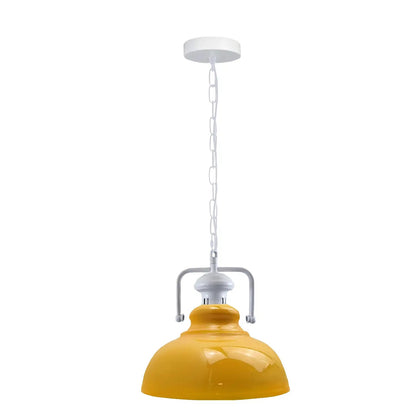 Chain Pendant Light – Curvy 29 cm Metal Shade, White Yoke, 19 Colours - White, Curvy 29 cm Yellow, Without Bulb