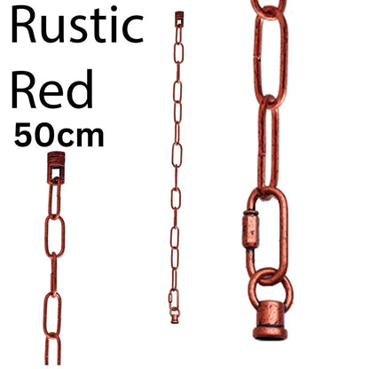 Pendant Light Chain 50 cm with Ceiling Connector & Lock – 5 Finishes - Rustic Red, Single, 50 cm