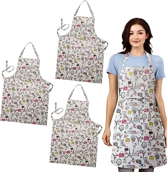 Paris Print Cotton Bib Aprons, Pack of 3 – Eiffel Tower Design - Pack of 3