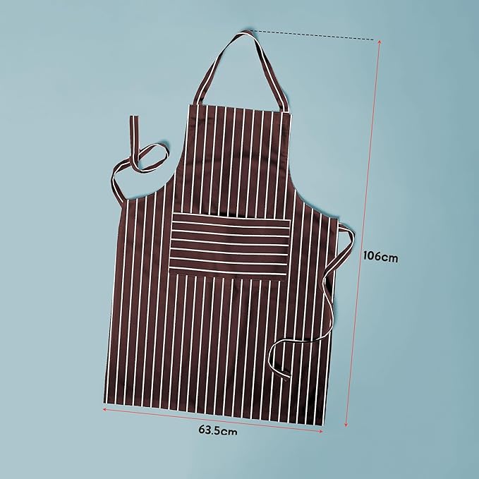 Cotton Bib Apron with Pocket – Brown Pinstripe or London Red Stripe - photo 4