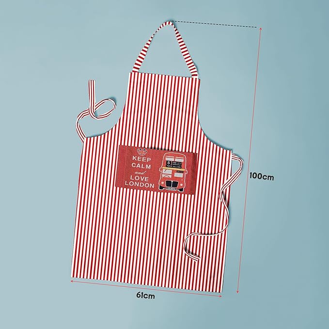 Cotton Bib Apron with Pocket – Brown Pinstripe or London Red Stripe - photo 5