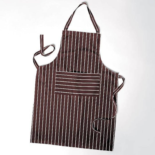 Cotton Bib Apron with Pocket – Brown Pinstripe or London Red Stripe - Brown Pinstripe