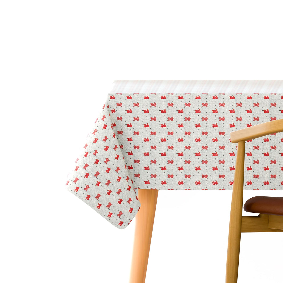 Christmas Tablecloth – Red Bows, Holly or Bells Print, 2 Sizes - Red Bows, 150cm x 150cm