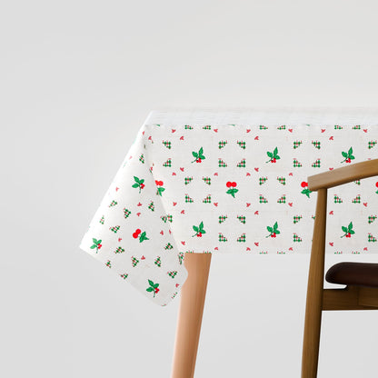 Christmas Tablecloth – Red Bows, Holly or Bells Print, 2 Sizes - Holly & Berries, 150cm x 150cm