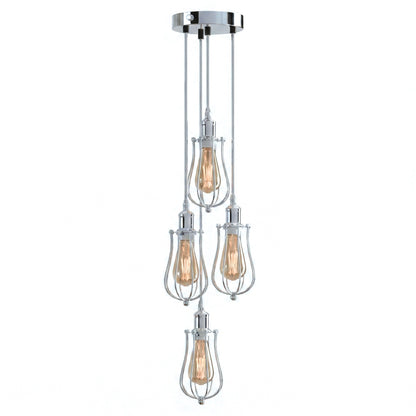4-Light Cage Cluster Pendant – Chrome, E27