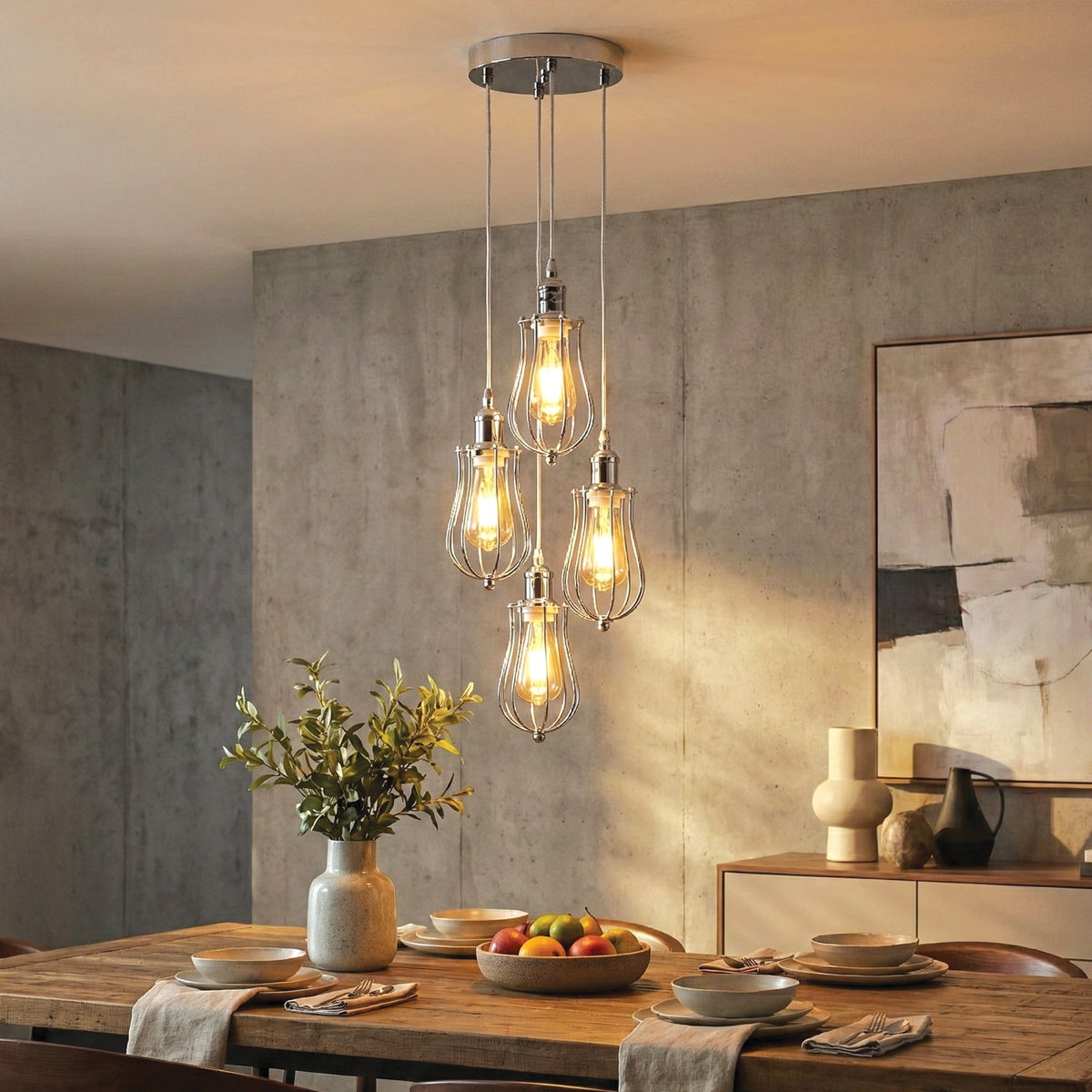 4-Light Cage Cluster Pendant – Chrome, E27 - photo 2