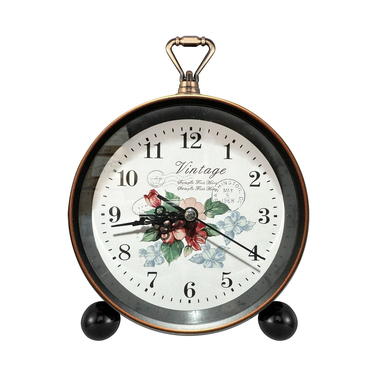 Vintage Alarm Clock – Non-Ticking, 18 cm, Floral, Butterfly or Eiffel Tower - White Floral Dial