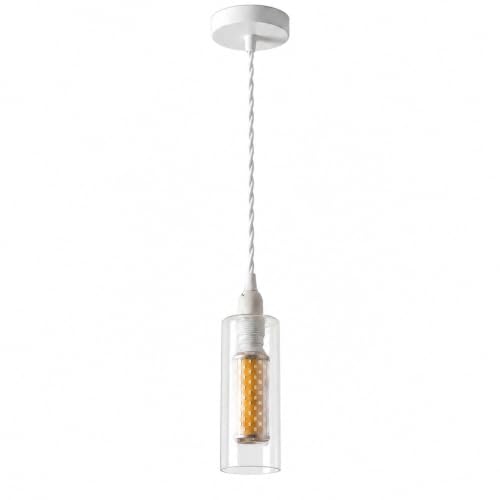 Clear Glass Tube Pendant Light – White Twisted Cable, E14 LED - photo 2