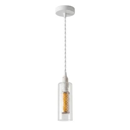 Clear Glass Tube Pendant Light – White Twisted Cable, E14 LED