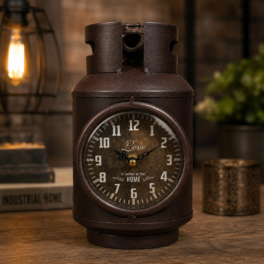 Vintage Table Clock – Telephone, Typewriter, Train, Lantern or Gas Bottle - Brown Gas Bottle