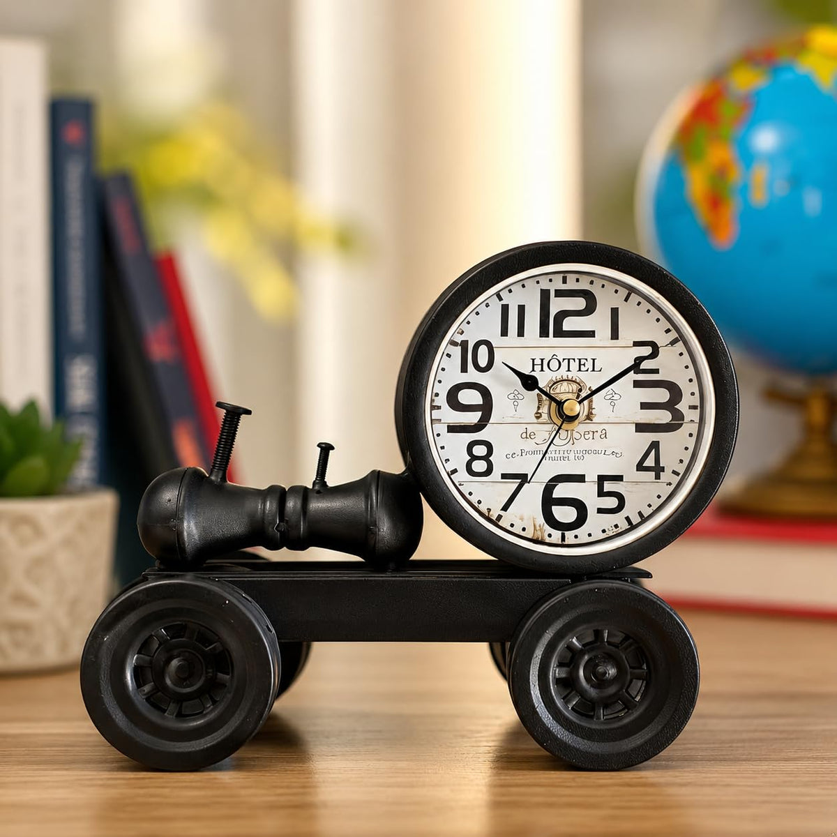 Vintage Table Clock – Telephone, Typewriter, Train, Lantern or Gas Bottle - Black Train