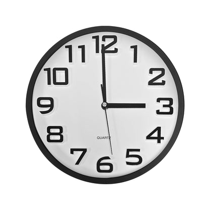 Round Kitchen Wall Clock – Large Easy-Read Numbers, Black or White - Black, Single