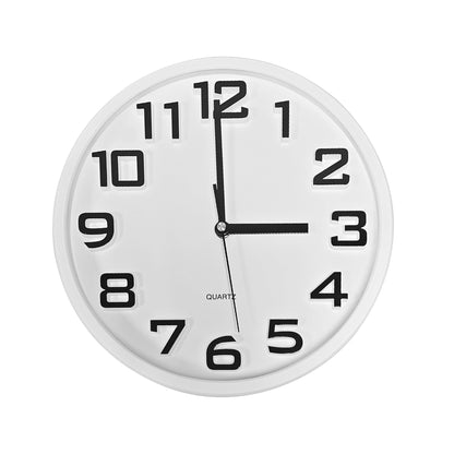 Round Kitchen Wall Clock – Large Easy-Read Numbers, Black or White - White, Single