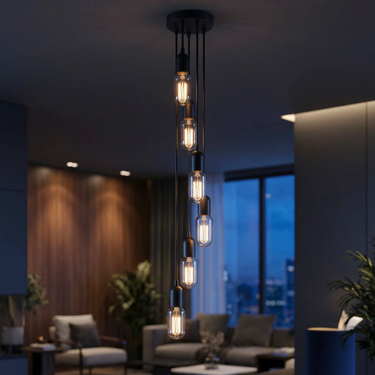6-Light Cluster Pendant – 120 mm Rose, Adjustable Drops, E27 - photo 2