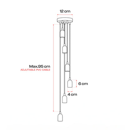 6-Light Cluster Pendant – Chrome or Satin Nickel, 95 cm Drop, E27 - photo 2