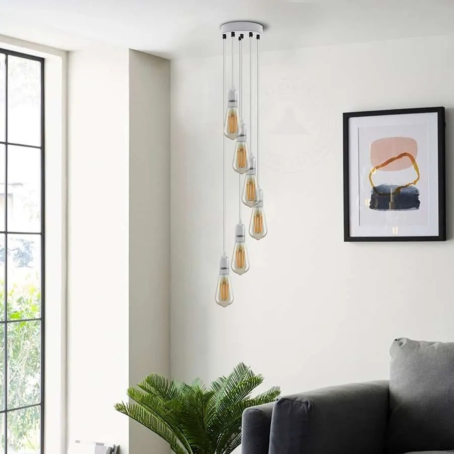 6 Light Cluster Pendant – White, 12 cm Rose, E27, Staggered - photo 3