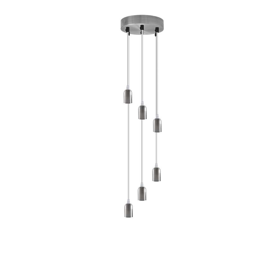 6-Light Cluster Pendant – Chrome or Satin Nickel, 95 cm Drop, E27 - Satin Nickel, No Shade, Without Bulb