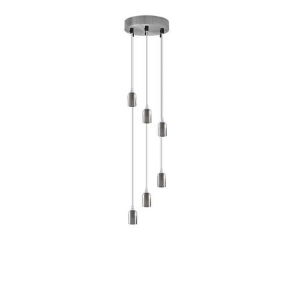 6-Light Cluster Pendant – Chrome or Satin Nickel, 95 cm Drop, E27 - Satin Nickel, No Shade, Without Bulb