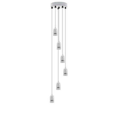 6 Light Cluster Pendant – White, 12 cm Rose, E27, Staggered - White, No Shade, Without Bulb