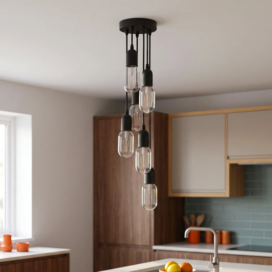 6-Light Cluster Pendant – 120 mm Rose, Adjustable Drops, E27