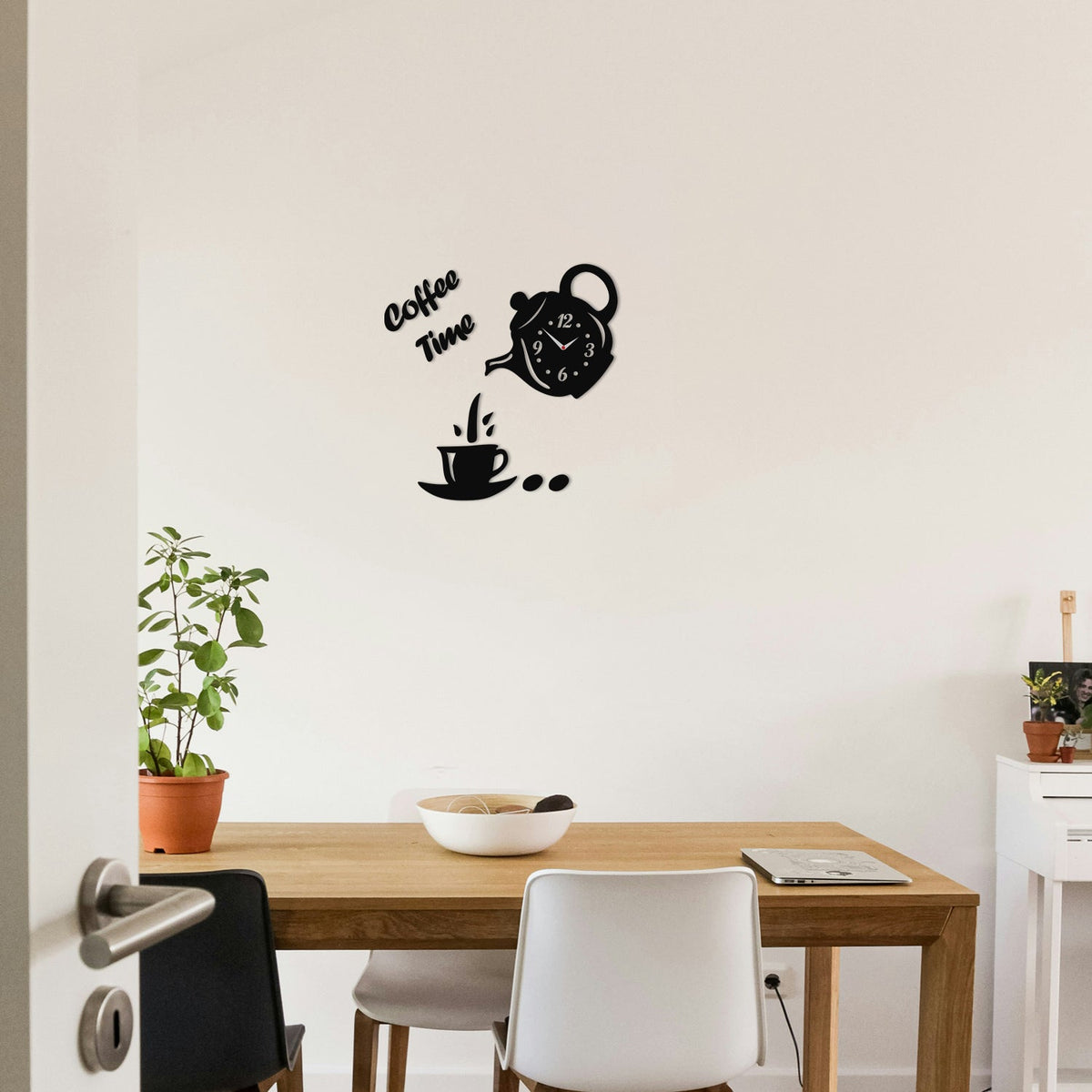 Coffee Time Teapot Wall Clock Sticker – 3D Black Acrylic, DIY - photo 3