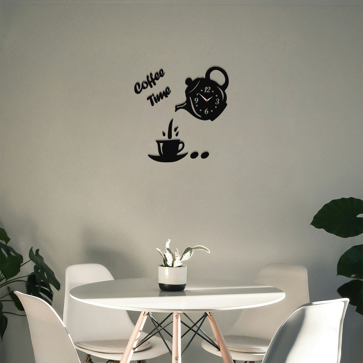 Coffee Time Teapot Wall Clock Sticker – 3D Black Acrylic, DIY - photo 4