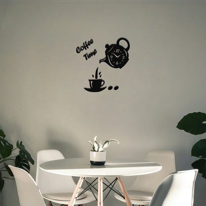Coffee Time Teapot Wall Clock Sticker – 3D Black Acrylic, DIY - photo 4