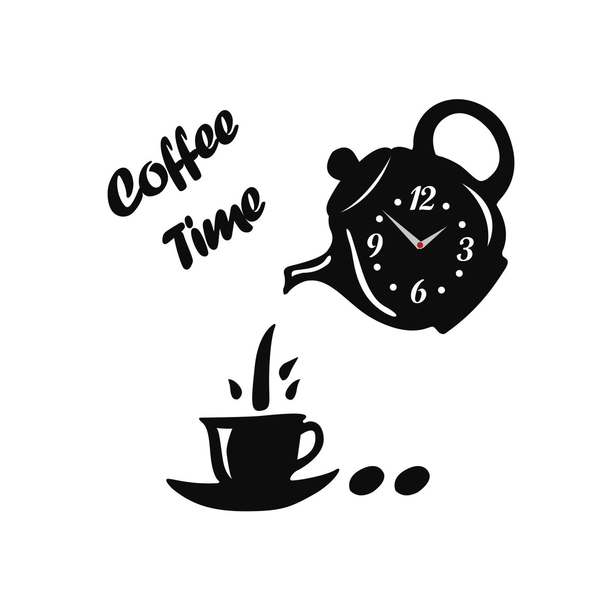 Coffee Time Teapot Wall Clock Sticker – 3D Black Acrylic, DIY