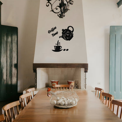 Coffee Time Teapot Wall Clock Sticker – 3D Black Acrylic, DIY - photo 5