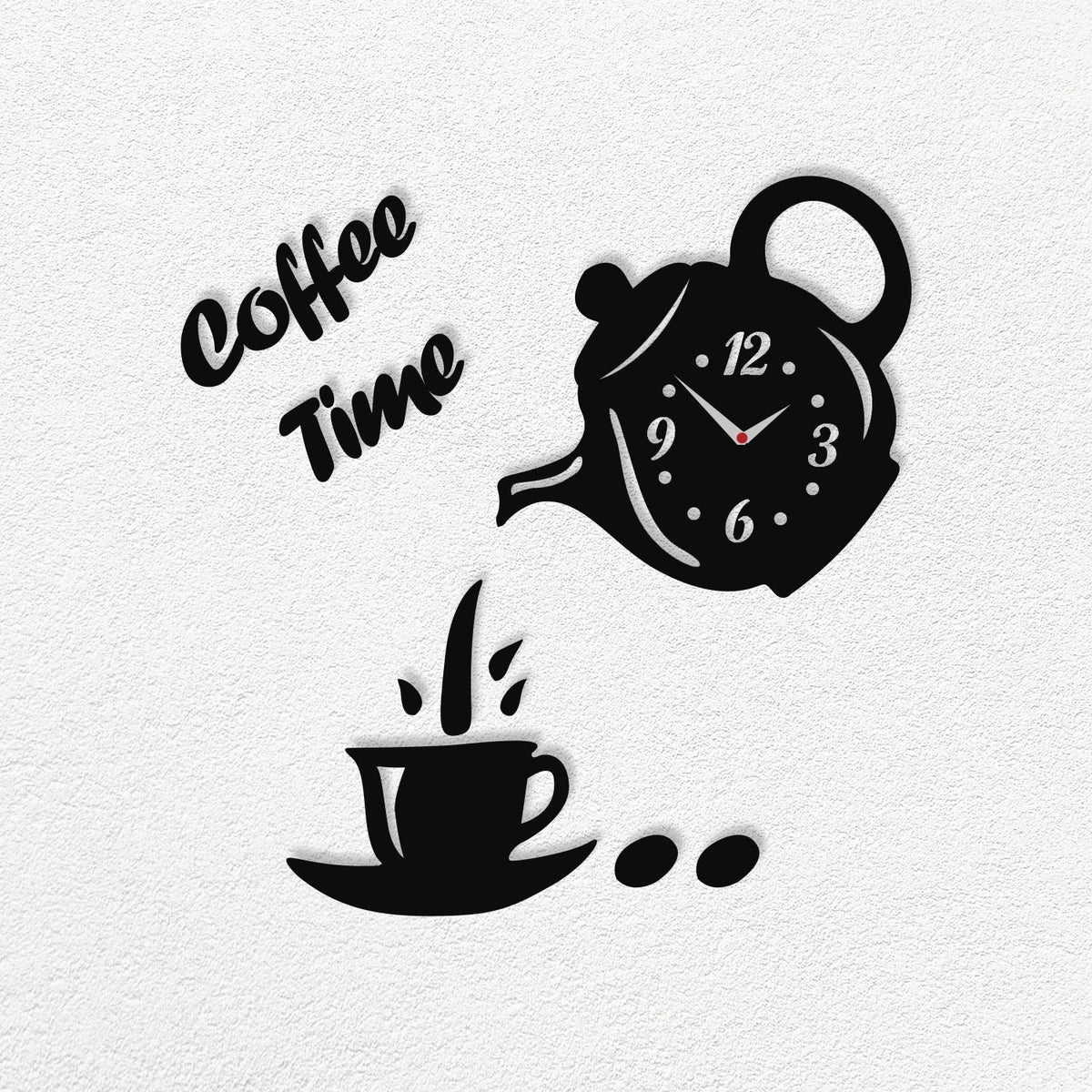 Coffee Time Teapot Wall Clock Sticker – 3D Black Acrylic, DIY - photo 2