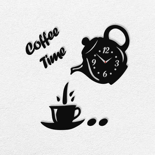 Coffee Time Teapot Wall Clock Sticker – 3D Black Acrylic, DIY - photo 2