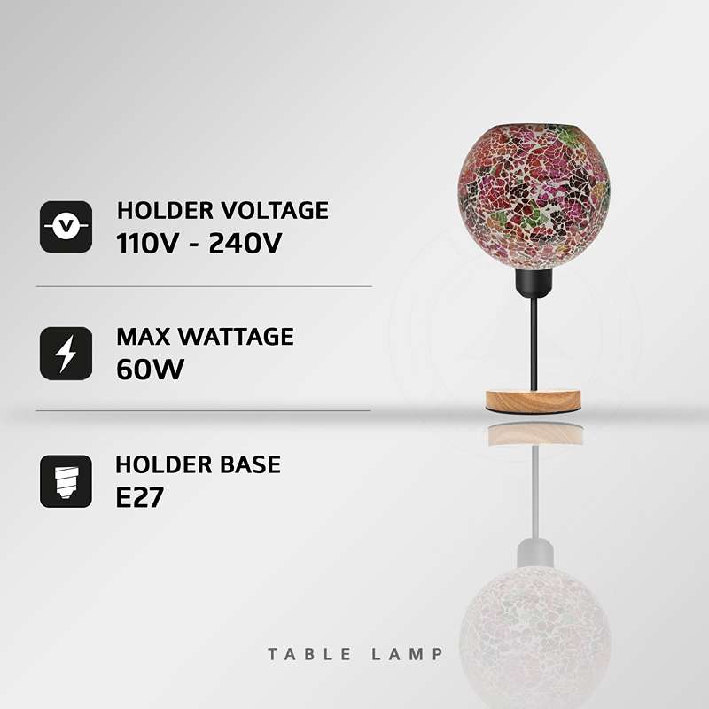 Colourful Mosaic Glass Table Lamp E27 Plug in Wooden Base - photo 3