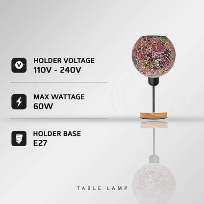 Colourful Mosaic Glass Table Lamp E27 Plug in Wooden Base - photo 3