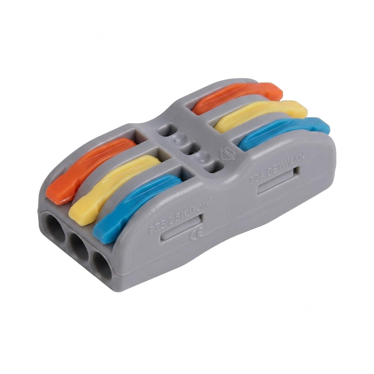 Reusable Lever Wire Connectors – Inline & Splitter, 32A - 3 in / 3 out, Single