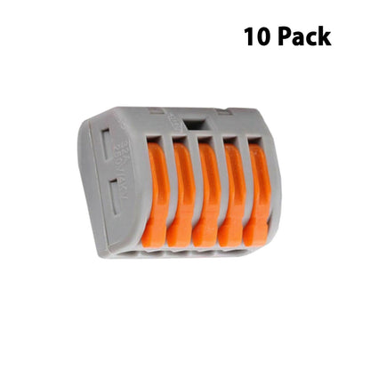Compact Lever Wire Connectors 32A – 2, 3 & 5 Way, Grey - 5 way, Pack of 10