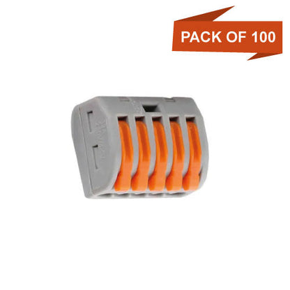 Compact Lever Wire Connectors 32A – 2, 3 & 5 Way, Grey - 5 way, Pack of 100
