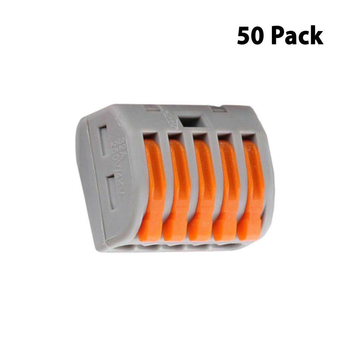 Compact Lever Wire Connectors 32A – 2, 3 & 5 Way, Grey - 5 way, Pack of 50