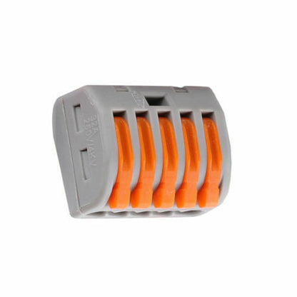 Compact Lever Wire Connectors 32A – 2, 3 & 5 Way, Grey - 5 way, Single