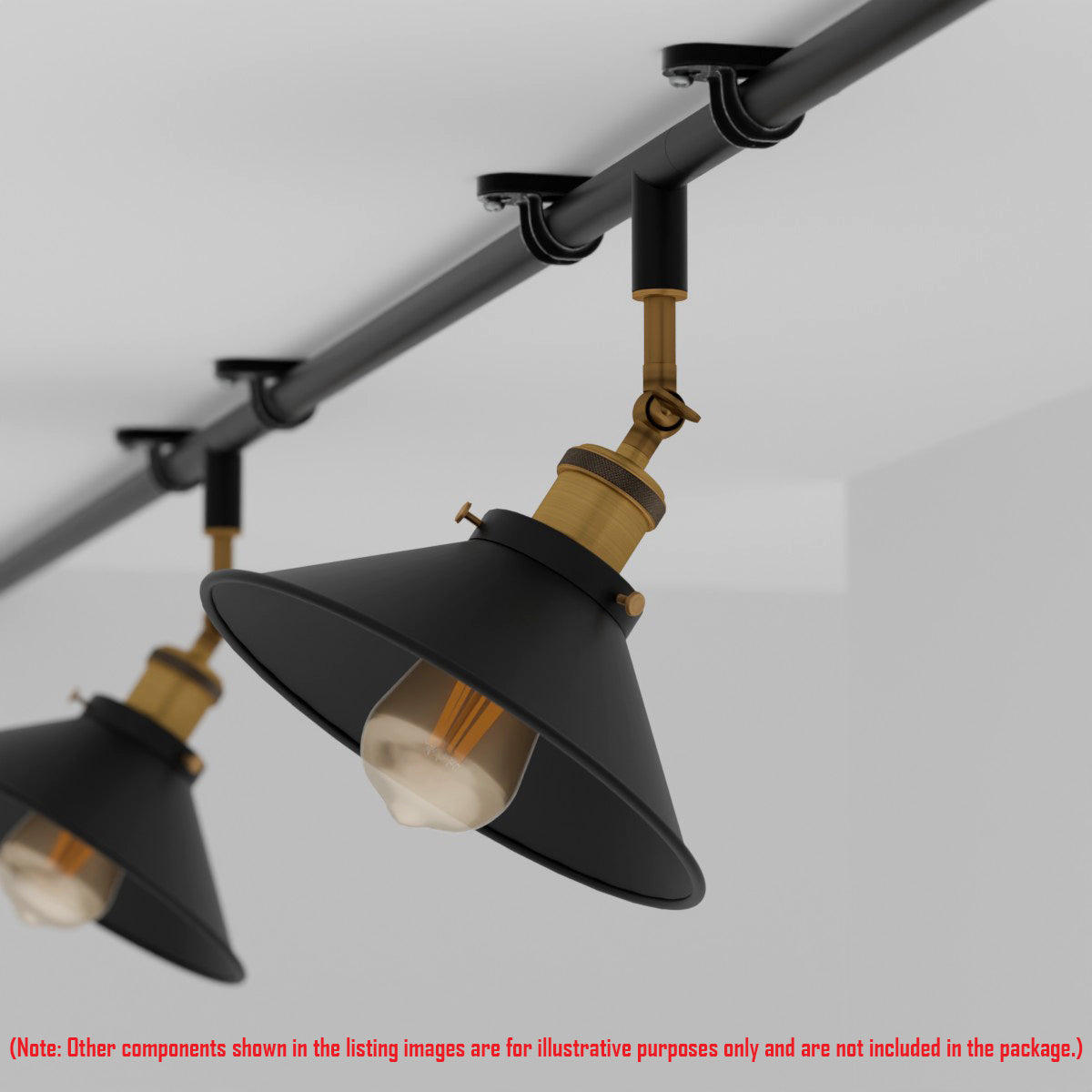 Conduit Tee Pendant Light Fitting – Black, Brass Switch Holder, E27 - photo 4