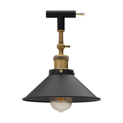 Conduit Tee Pendant Light Fitting – Black, Brass Switch Holder, E27 - photo 8